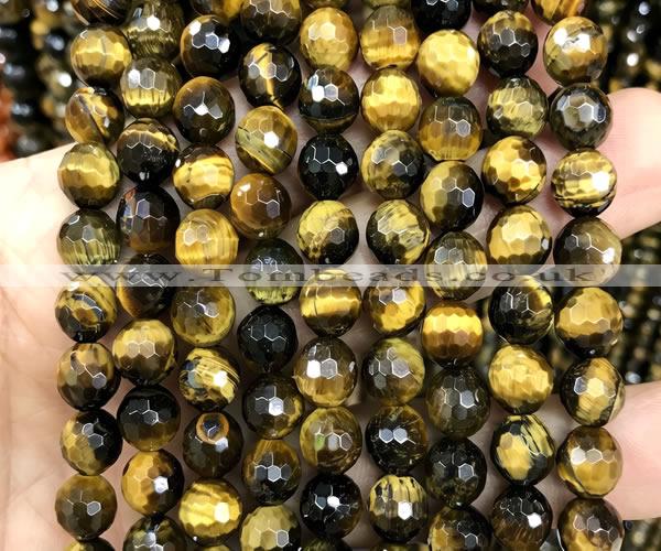 CTE2464 15 inches 8mm faceted round yellow tiger eye beads wholesale