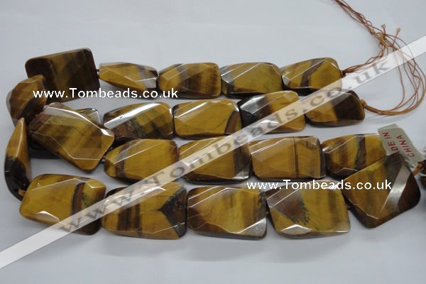 CTE320 25*35mm twisted & faceted rectangle yellow tiger eye beads