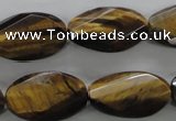 CTE322 15.5 inches 15*25mm twisted & faceted oval yellow tiger eye beads