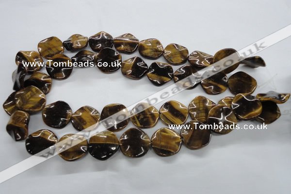 CTE323 15.5 inches 20mm wavy coin yellow tiger eye gemstone beads