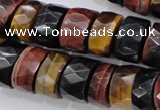 CTE408 15.5 inches 7*12mm faceted tyre red & yellow tiger eye beads