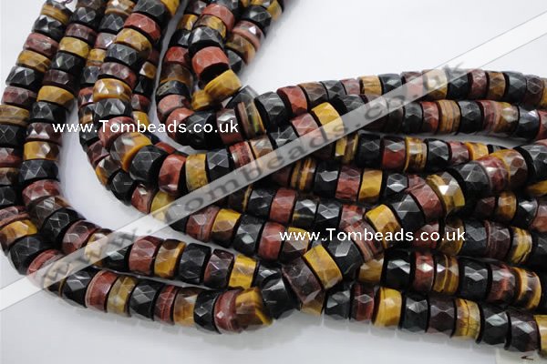 CTE408 15.5 inches 7*12mm faceted tyre red & yellow tiger eye beads