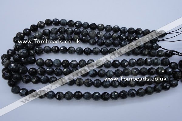 CTE443 15.5 inches 10mm faceted round blue tiger eye beads