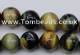 CTE555 15.5 inches 14mm round golden & blue tiger eye beads