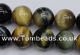 CTE556 15.5 inches 16mm round golden & blue tiger eye beads