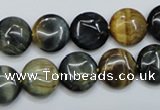 CTE561 15.5 inches 12mm flat round golden & blue tiger eye beads