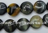 CTE563 15.5 inches 16mm flat round golden & blue tiger eye beads