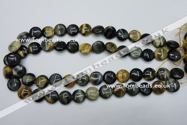 CTE563 15.5 inches 16mm flat round golden & blue tiger eye beads