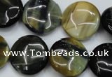 CTE564 15.5 inches 18mm flat round golden & blue tiger eye beads