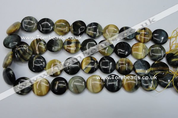 CTE564 15.5 inches 18mm flat round golden & blue tiger eye beads