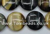 CTE565 15.5 inches 20mm flat round golden & blue tiger eye beads