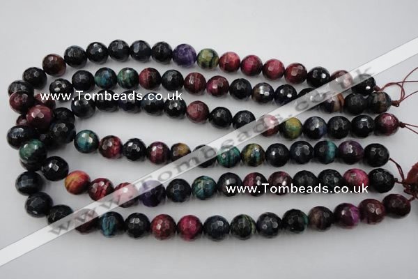 CTE584 15.5 inches 12mm faceted round colorful tiger eye beads