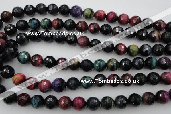 CTE585 15.5 inches 14mm faceted round colorful tiger eye beads