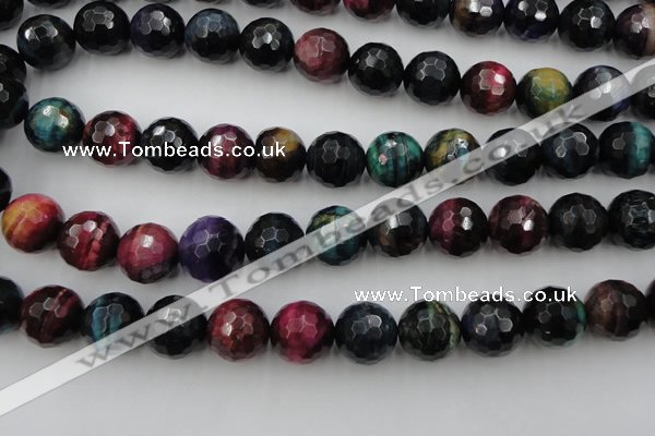 CTE587 15.5 inches 18mm faceted round colorful tiger eye beads