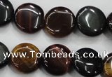 CTE62 15.5 inches 14mm flat round mixed tiger eye gemstone beads