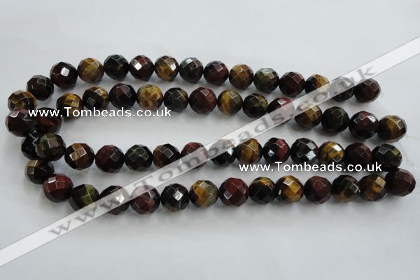 CTE715 15.5 inches 14mm faceted round mixed color tiger eye beads