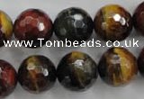 CTE716 15.5 inches 16mm faceted round mixed color tiger eye beads