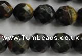 CTE725 15.5 inches 14mm faceted round yellow & blue tiger eye beads