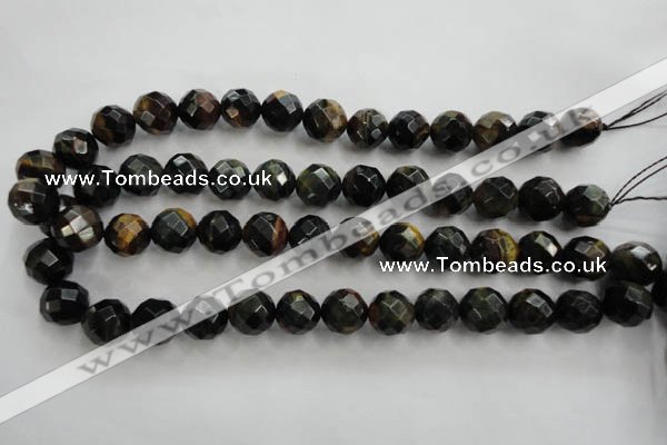 CTE725 15.5 inches 14mm faceted round yellow & blue tiger eye beads