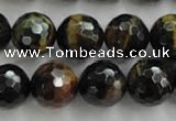 CTE726 15.5 inches 16mm faceted round yellow & blue tiger eye beads