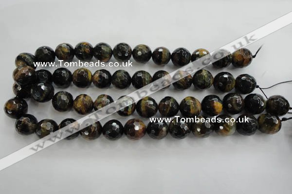 CTE726 15.5 inches 16mm faceted round yellow & blue tiger eye beads