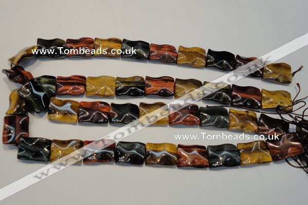 CTE810 15.5 inches 15*20mm wavy rectangle colorful tiger eye beads