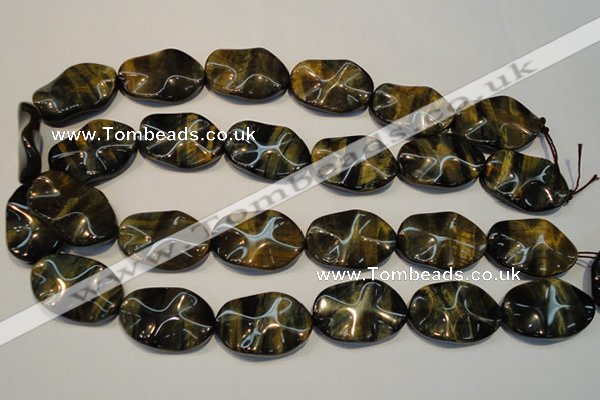 CTE820 15.5 inches 20*30mm wavy oval blue tiger eye beads