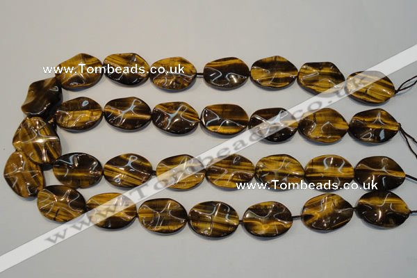 CTE832 15.5 inches 18*25mm wavy oval yellow tiger eye beads