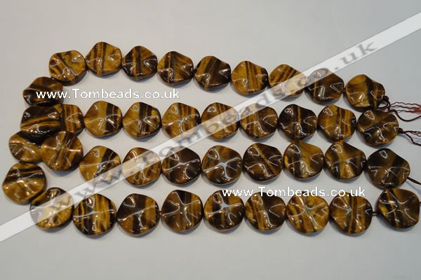 CTE836 15.5 inches 20mm wavy coin yellow tiger eye beads