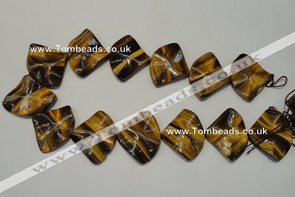 CTE845 15.5 inches 30*40mm wavy triangle yellow tiger eye beads