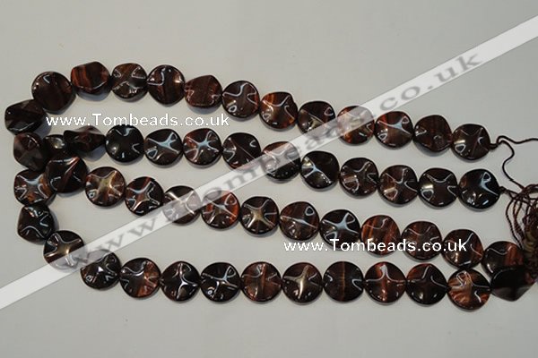 CTE852 15.5 inches 16mm wavy coin red tiger eye beads