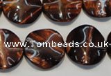 CTE854 15.5 inches 20mm wavy coin red tiger eye beads