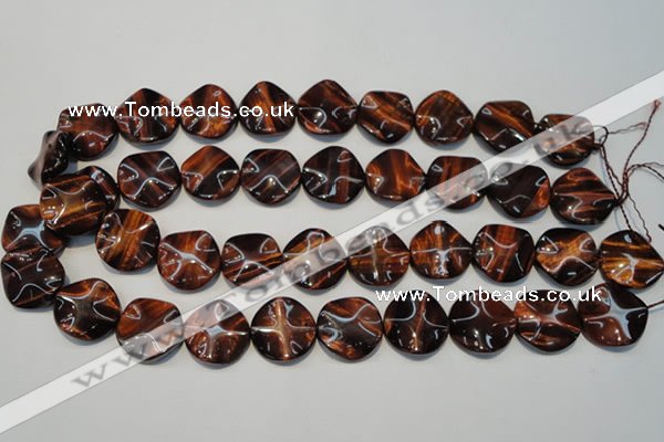 CTE854 15.5 inches 20mm wavy coin red tiger eye beads