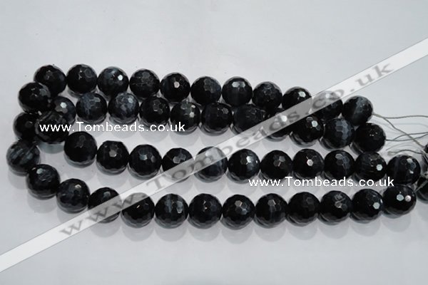 CTE926 15.5 inches 16mm faceted round silver tiger eye beads