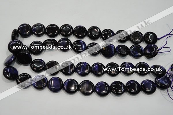 CTE964 15.5 inches 18mm flat round dyed blue tiger eye beads