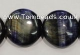 CTE965 15.5 inches 25mm flat round dyed blue tiger eye beads
