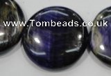 CTE966 15.5 inches 30mm flat round dyed blue tiger eye beads