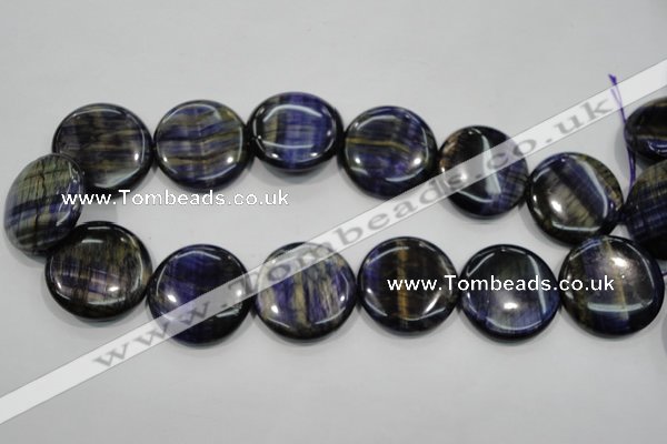 CTE966 15.5 inches 30mm flat round dyed blue tiger eye beads