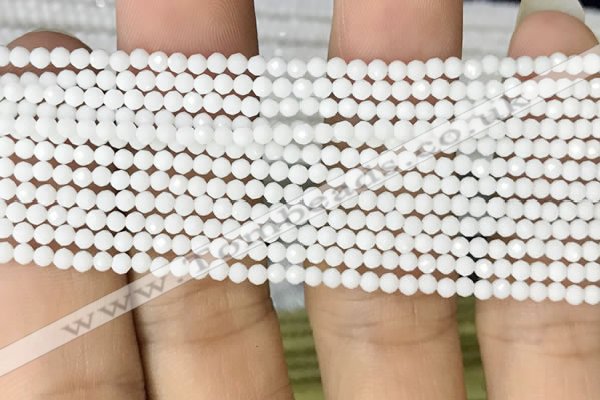 CTG1087 15.5 inches 2mm faceted round tiny white porcelain beads