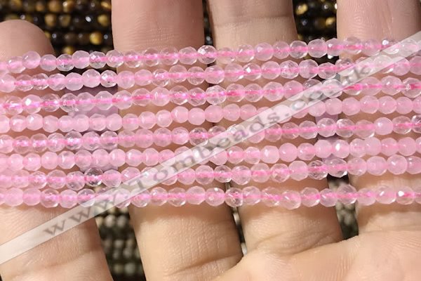 CTG1124 15.5 inches 3mm faceted round tiny rose quartz beads