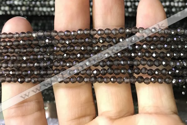 CTG1128 15.5 inches 3mm faceted round tiny smoky quartz beads