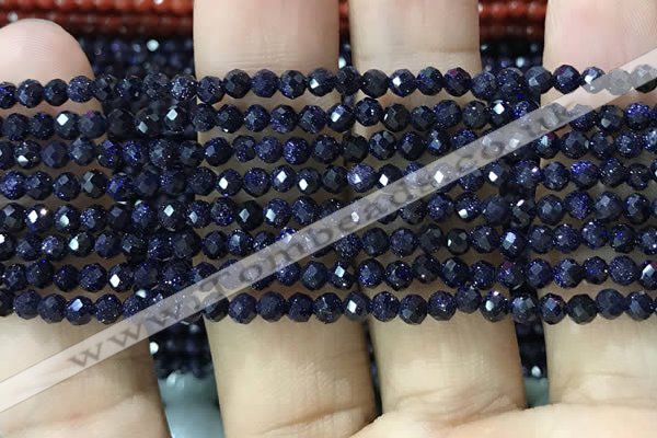 CTG1191 15.5 inches 3mm faceted round blue goldstone beads