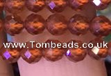 CTG1217 15.5 inches 4mm faceted round tiny orange garnet beads