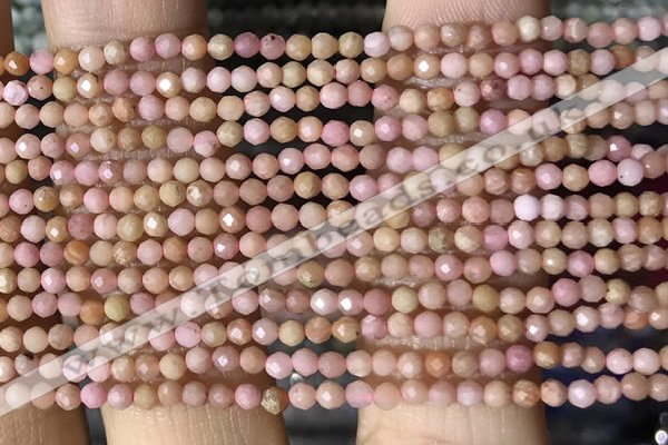 CTG1432 15.5 inches 2mm faceted round pink wooden fossil jasper beads