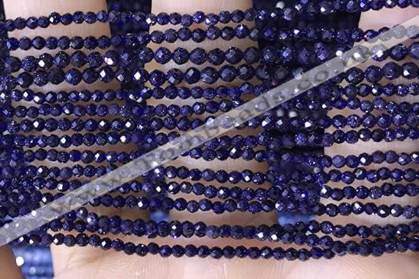 CTG1450 15.5 inches 2mm faceted round blue goldstone beads wholesale