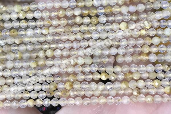 CTG1489 15.5 inches 3mm faceted round golden rutilated quartz beads