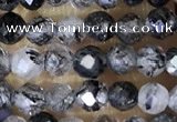 CTG1490 15.5 inches 3mm faceted round black rutilated quartz beads
