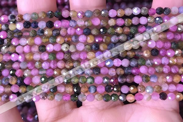 CTG1511 15.5 inches 3mm faceted round tourmaline beads wholesale