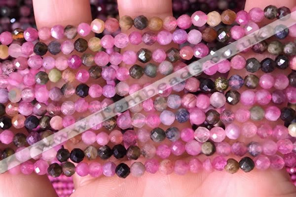 CTG1543 15.5 inches 4mm faceted round tourmaline beads wholesale