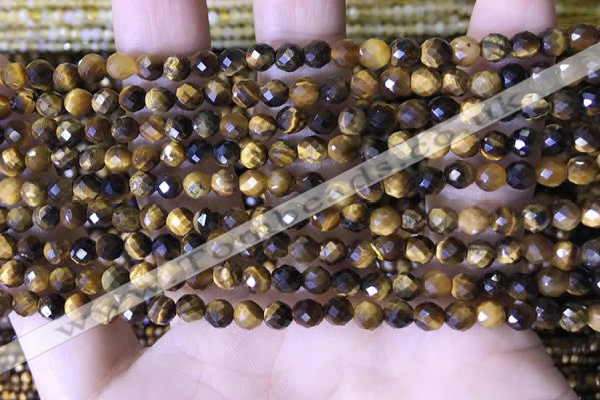 CTG1559 15.5 inches 4mm faceted round yellow tiger eye beads